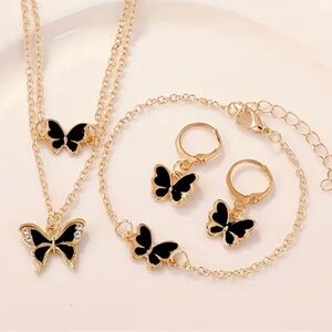 Elegant Black Butterfly Jewelry Set